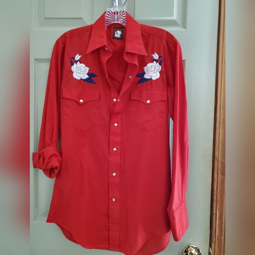 Karman Western Rose Embroidered Shirt M